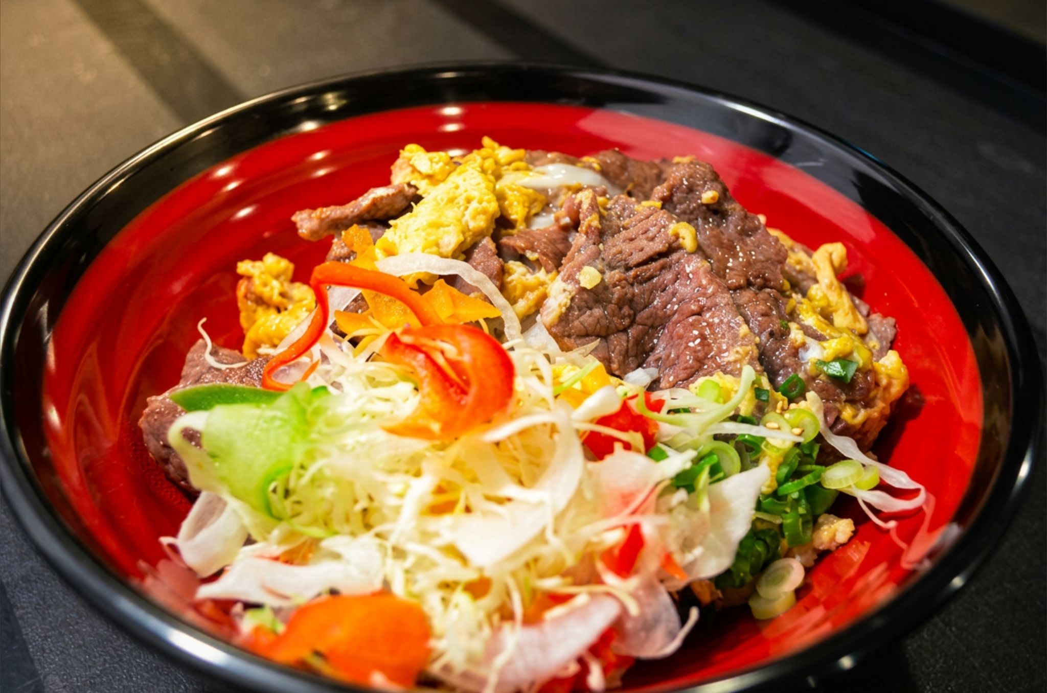 Beef donburi bowl at Hearth Bowl
